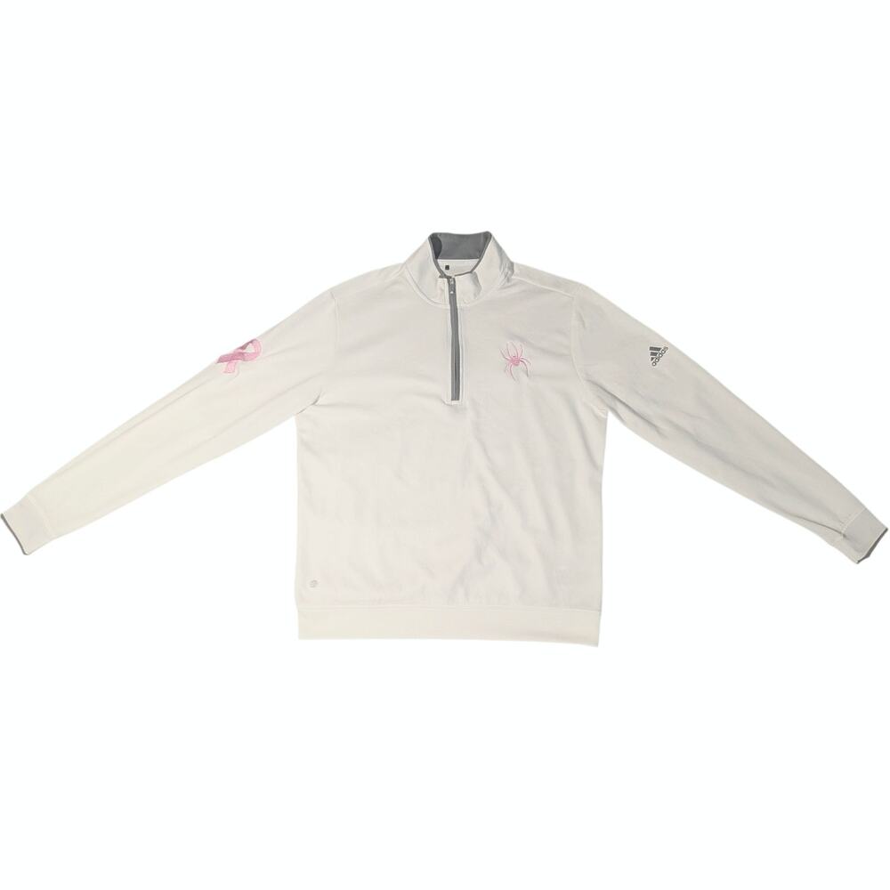 Adidas Mens or Unisex M Pink & White Ribbon Spider 1/4 Zip Pullover